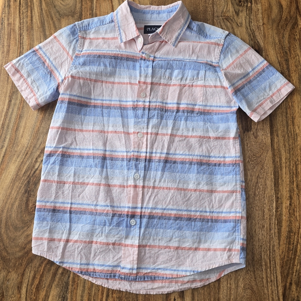 Boy's Children Place Multicolor Striped Button Down Shirt Size: Large